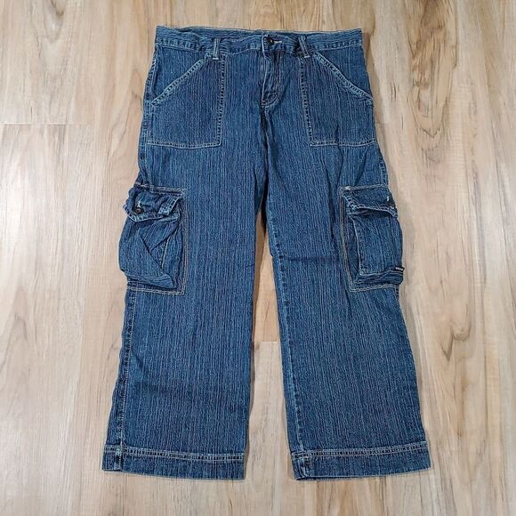 🔺️Prana Blue Gretchen Cargo Capri Jeans Size 6/28 - Picture 3 of 11